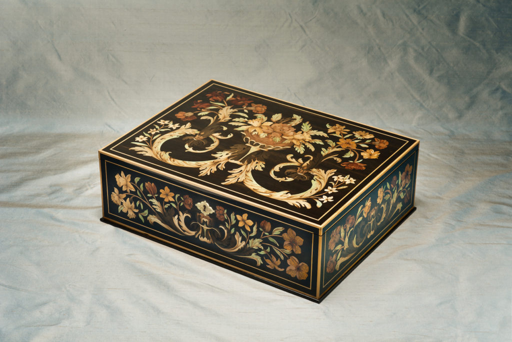 New ebony background marquetry box in louis XIV style